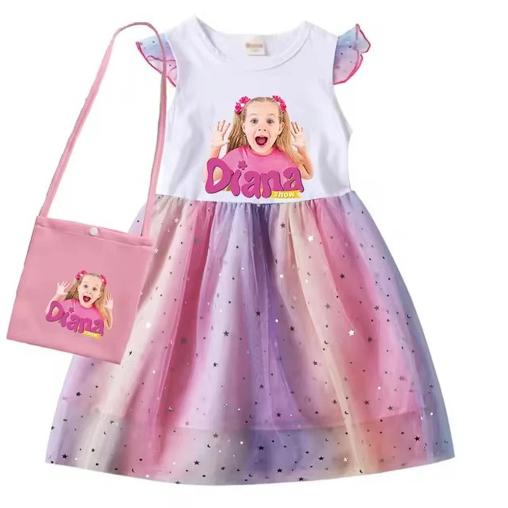 Diana and Roma Dress for Girls Princess Princess Costumes Children Birthday Halloween Party Vestidos Kids Short Sleeve Dresses