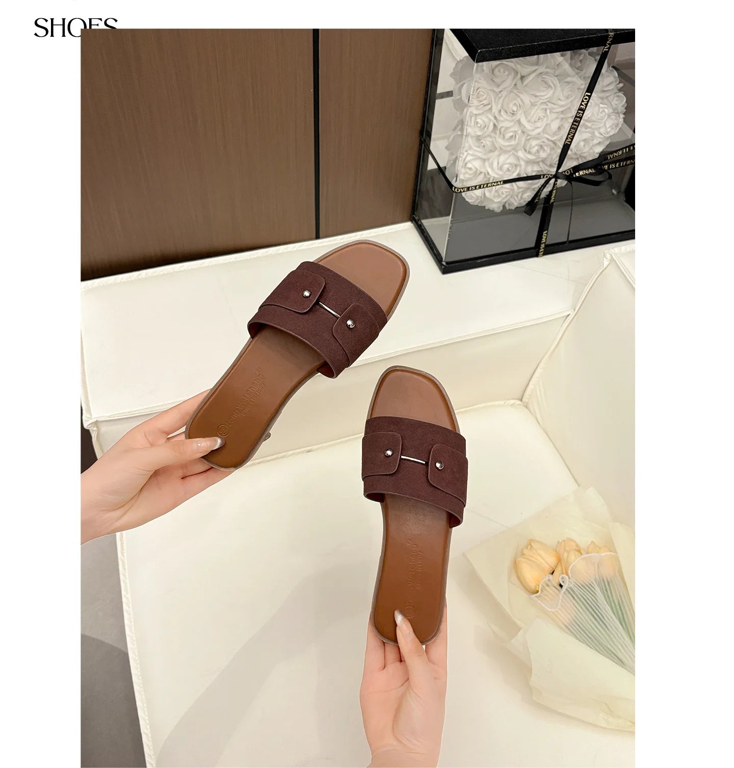 Womens slippers summer elegant versatile casual breathable anti-slip suitable outdoor travel beach activities flat shoes sandals