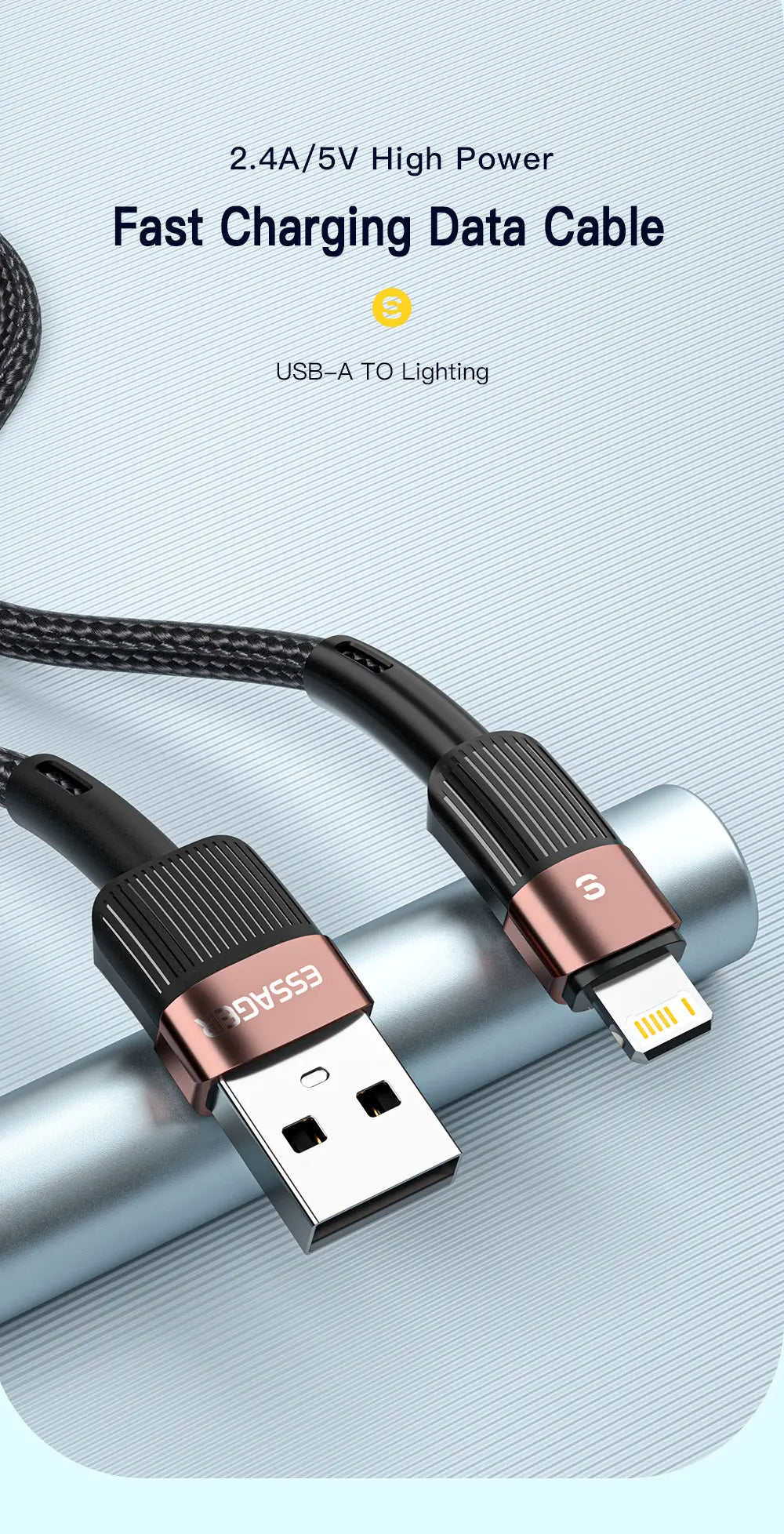Essager USB Cable For Iphone14 13 12 11 Pro Max Xs Xr X SE 8 7 6 Plus Fast Charging Mobile Phone Data Line For Ipad Charger Wire
