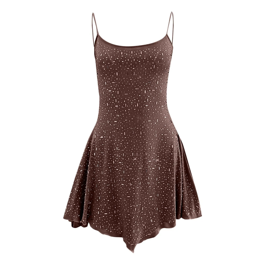 Prom Dresses Crew Neck Women's Party Dress With Diamond Semi See Through Suspender Sleeveless Dresses for Women Hot Sale