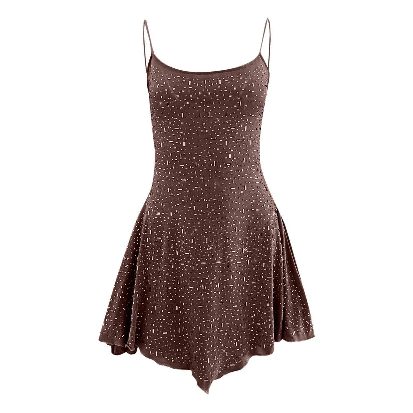 Prom Dresses Crew Neck Women's Party Dress With Diamond Semi See Through Suspender Sleeveless Dresses for Women Hot Sale