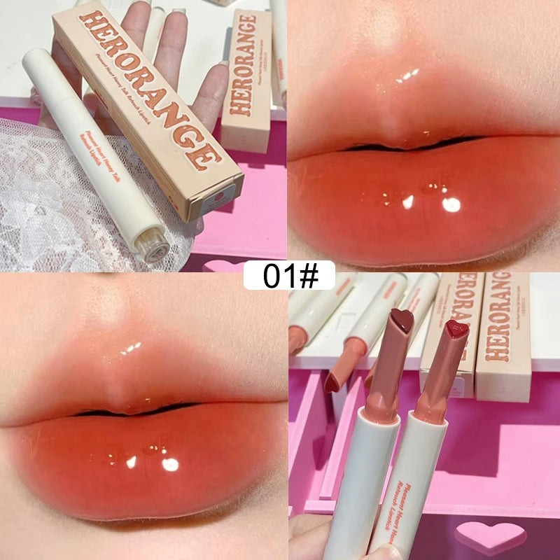 Mirror Glass Solid Lip Glaze moisturizing Heart Shape Water Light Lipstick Pen Jelly Lip Gloss Korean Tint Makeup Girl Cosmetics