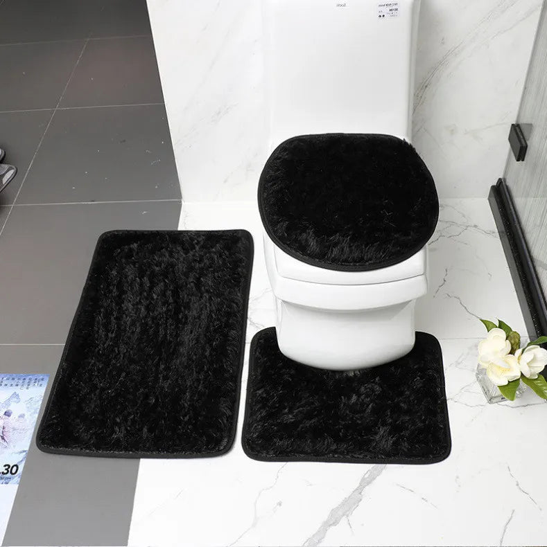 3PCS/set Solid Color Bathroom Mat Set Fluffy Hairs Bath Carpets Modern Toilet Lid Cover Rugs Kit Rectangle U-shape Floor Mats