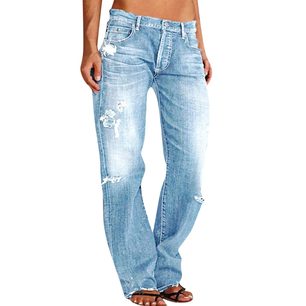 Straight Leg Jeans For Women High Waist Cargo Pants Ripped Hem Low Waisted Jeans High Waisted Stretch Jeans Pantalones De Mujer