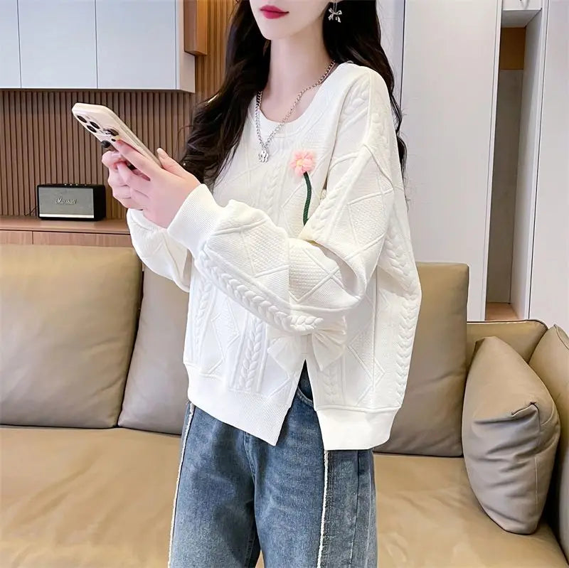 Fashionable Round Neck Sweatshirt for Women 2025 New Spring and Autumn Loose and Versatile Thin Pullover Short Versatile Top