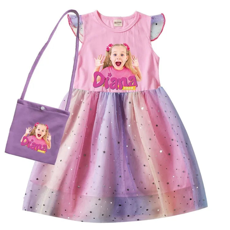 Diana and Roma Dress for Girls Princess Princess Costumes Children Birthday Halloween Party Vestidos Kids Short Sleeve Dresses