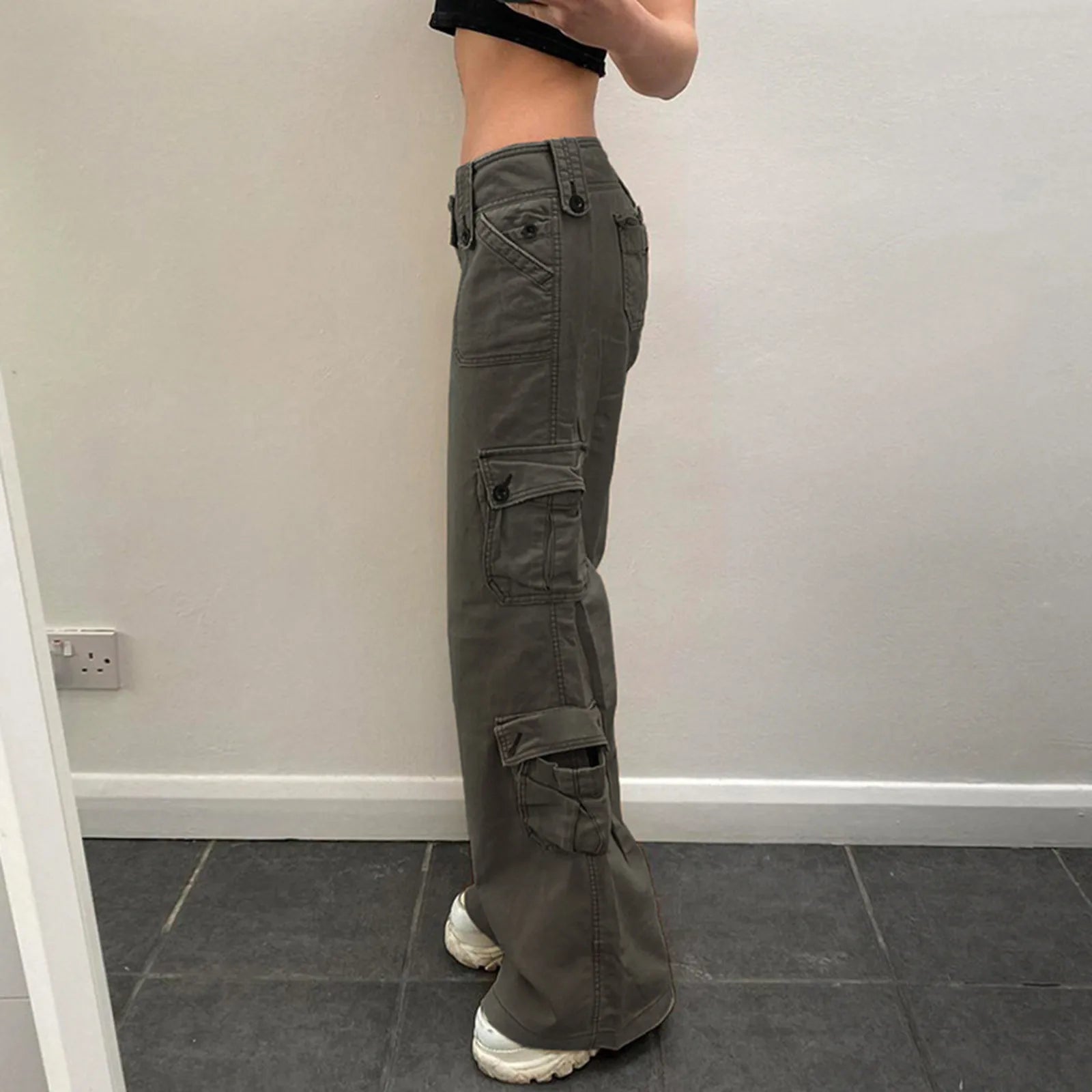 Women'S Jeans Baggy Cargo Pants Streetwear Drawstring Casual Loose Wide Leg Trousers Pantalones Hip Hop Joggers Sweatpants 청바지