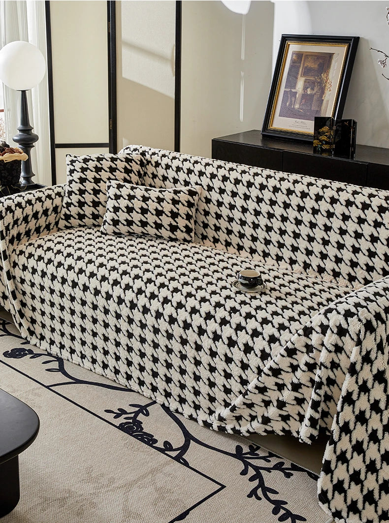 Houndstooth Soft Plush Throws Blankets for Sofa Bohemian Style Jacquard Sofa Cushion Cover Oversized Furniture Protector Blanket