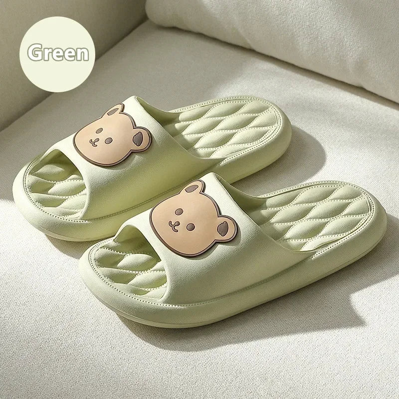 Summer Men Slippers Indoor Women Bathroom Soft Sole Non-slip Slides Home Cartoon Bear Flip Flops Beach Sandals Ladies Shoes
