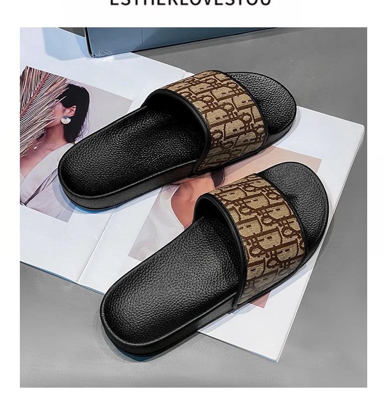 Slipper for Men's Home Slippers Lightweight Summer New Style Flat and Worn Casual Retro Patterned Anti-slip Quick-drying Sandals