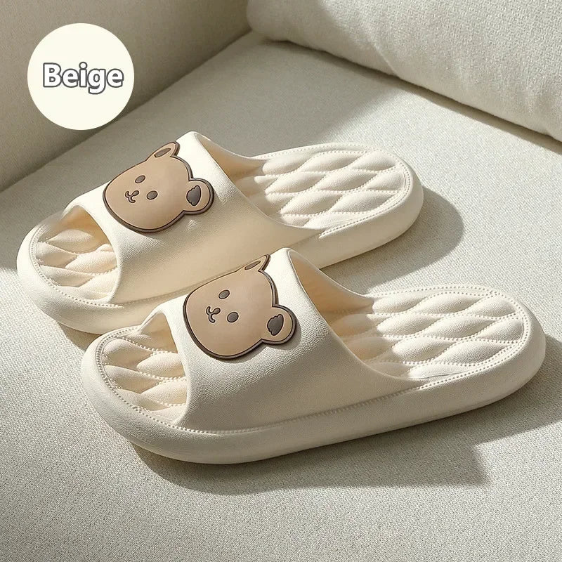 Summer Men Slippers Indoor Women Bathroom Soft Sole Non-slip Slides Home Cartoon Bear Flip Flops Beach Sandals Ladies Shoes