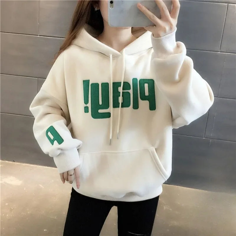 Women's Hooded Sweatshirts Long Sleeve Streetwear Hoodies Trend Loose Baggy Y 2k Vintage 2000s Sport Y2k Nice Color M Female Top