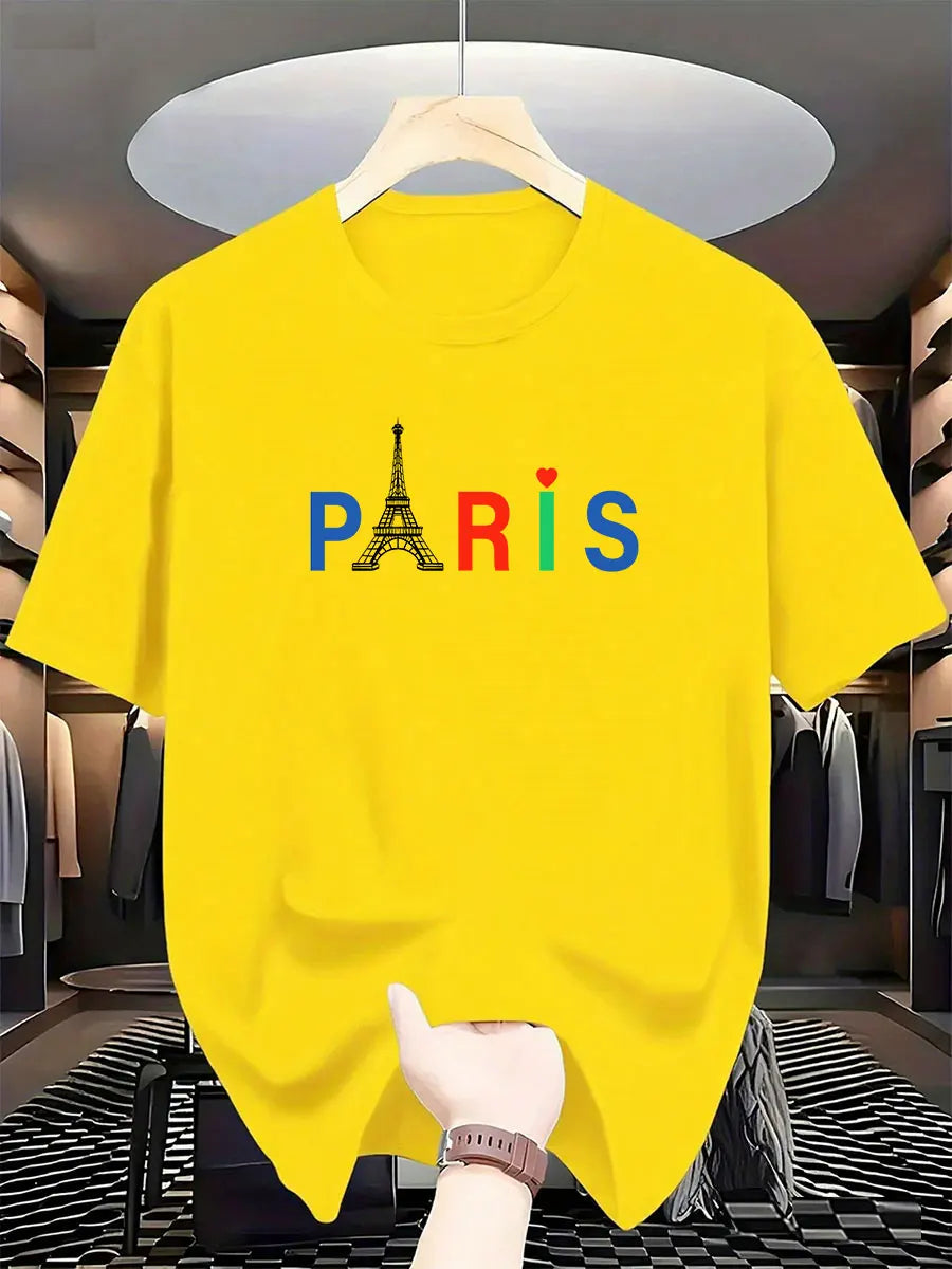 2026 New Men's Fashion International Brand Paris Printed T-Shirt 100% Cotton Round Neck Casual and Luxurious Urban Trend Y2K