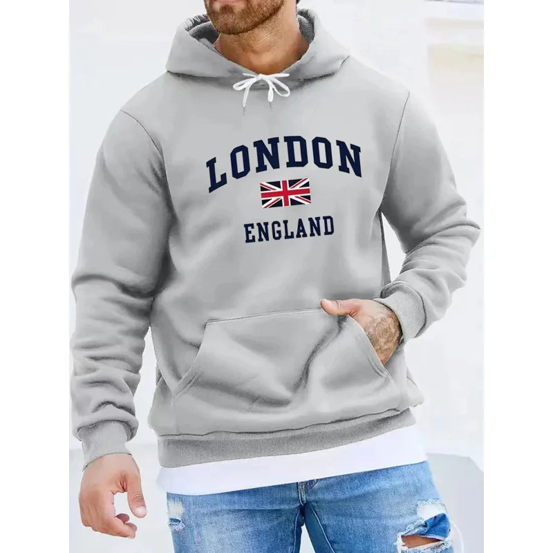 Men's autumn and winter casual and fashionable loose hooded sweatshirt, printed long-sleeved warm pullover