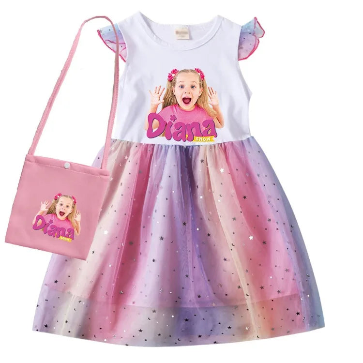 Diana and Roma Dress for Girls Princess Princess Costumes Children Birthday Halloween Party Vestidos Kids Short Sleeve Dresses