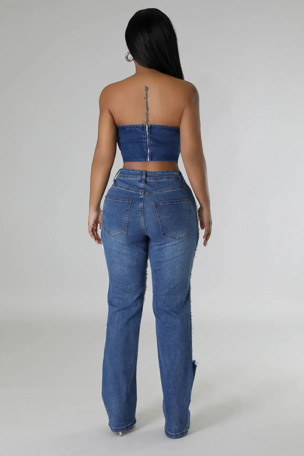 Women Fashion Pearl Beading Ripped Hollow Out Tassel Wide Leg Jeans 2026 New Summer INS Street Denim Pants Trousers