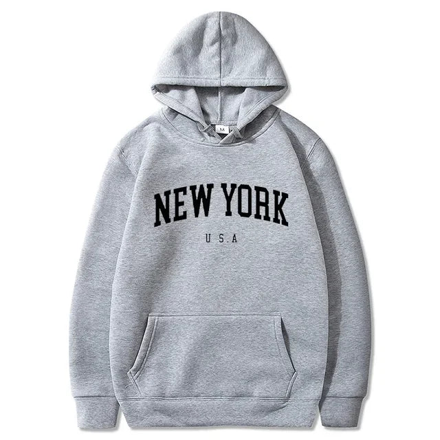 Women New York U.S.A City Hoodies Fashion Letter Printed Graphic Sweatshirts Loose CasuaMen l Harajuku Hooded Pullover Sportwear