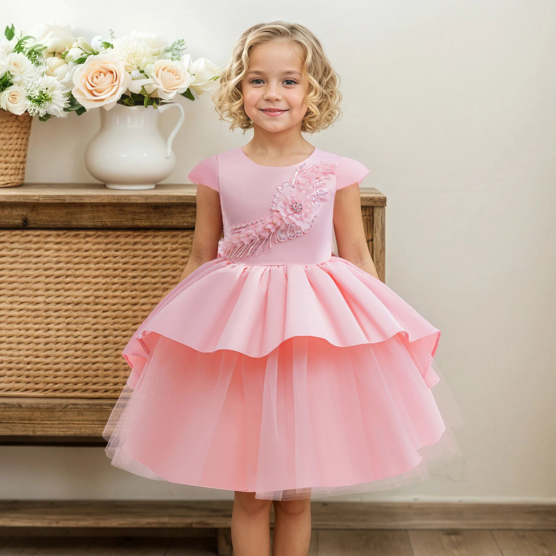 Children's Dress 3D Embroidered Evening Dress Flower Girl Princess Dress For Children Performance Wedding Birthday Gown