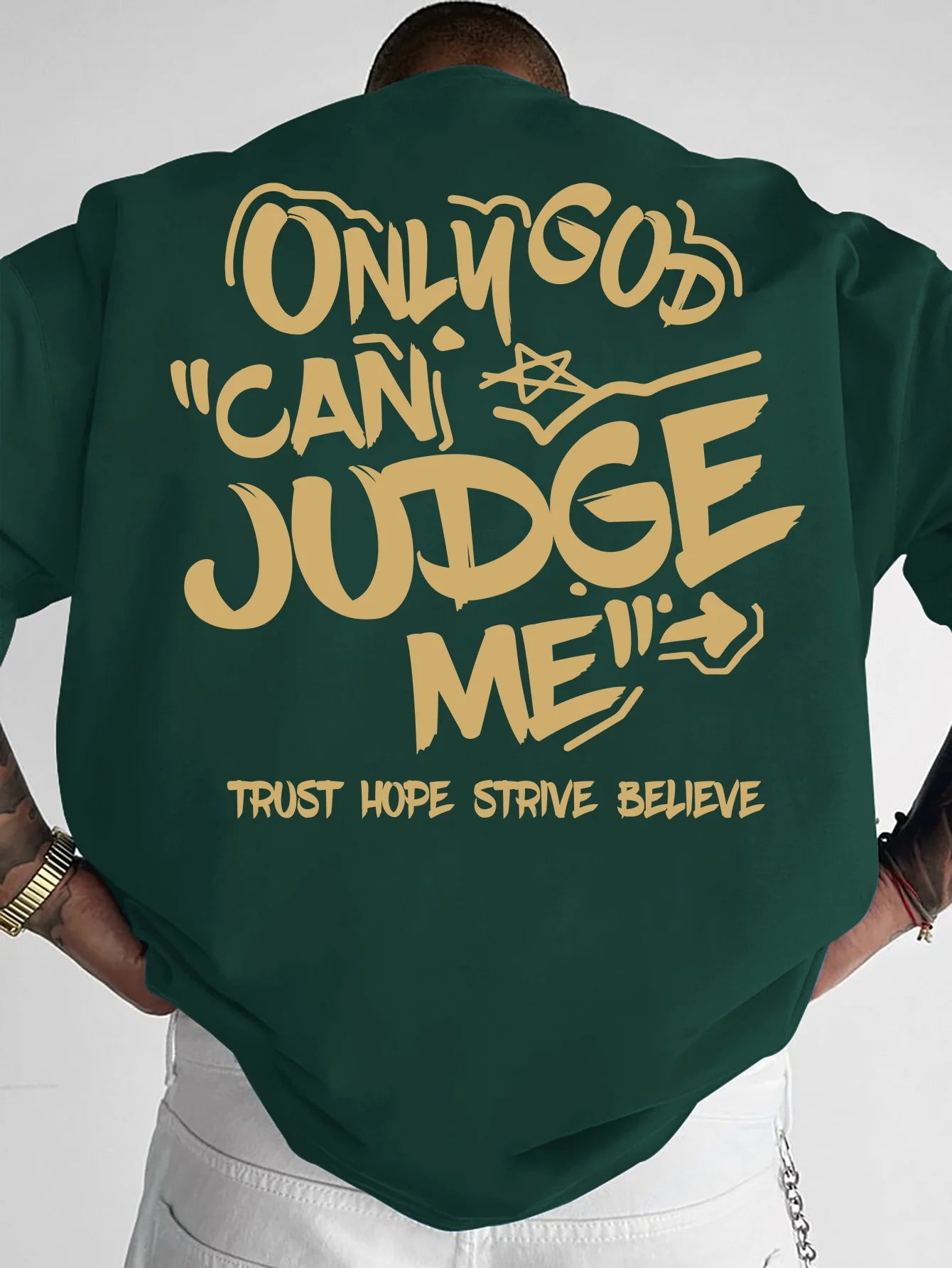 Printed T-shirt for Men New Summer Fashion "Only God Can Judge Me" Graffiti Printed Tee Machine Washable S-XXL