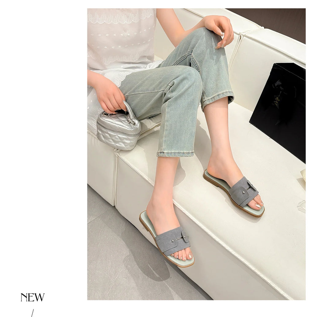 Womens slippers summer elegant versatile casual breathable anti-slip suitable outdoor travel beach activities flat shoes sandals