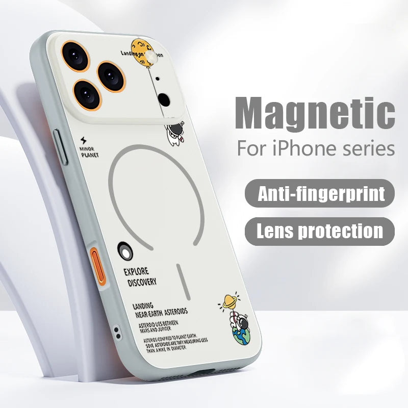 Hanging Astronaut Pattern Case For iPhone 17 Pro Max Magnetic For Magsafe Skin Feeling Cover For iPhone 16 Pro Max 15 14 13