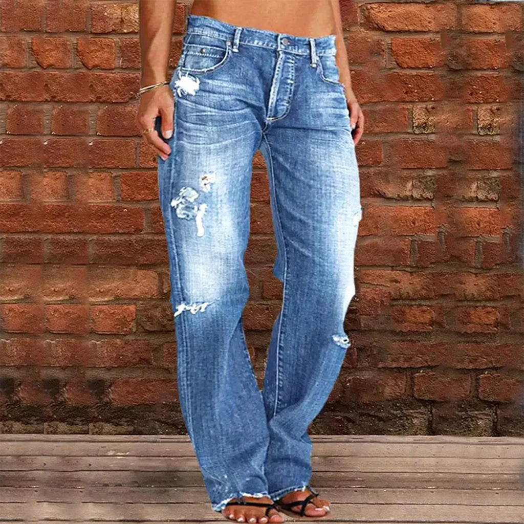 Straight Leg Jeans For Women High Waist Cargo Pants Ripped Hem Low Waisted Jeans High Waisted Stretch Jeans Pantalones De Mujer