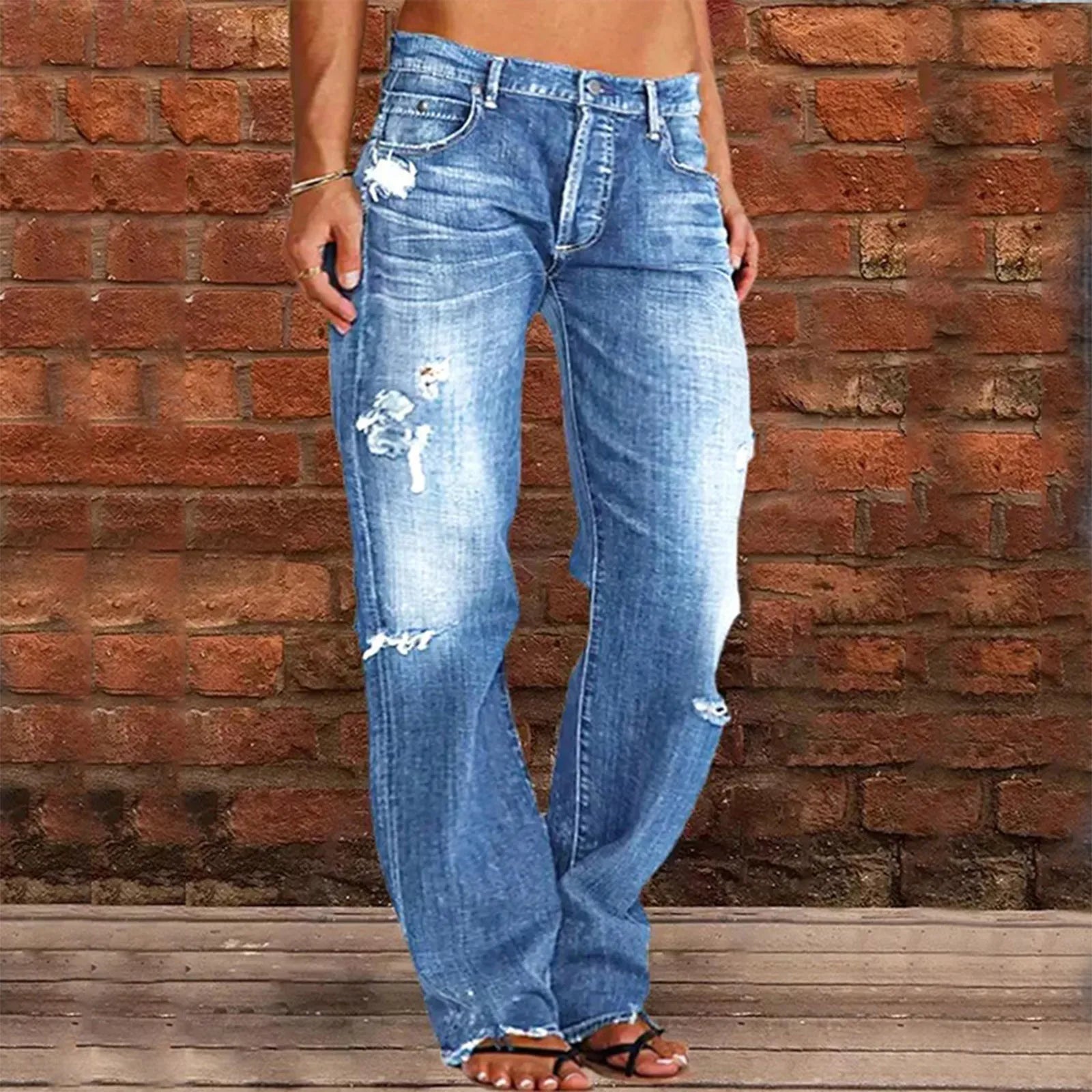 Straight Leg Jeans For Women High Waist Cargo Pants Ripped Hem Low Waisted Jeans High Waisted Stretch Jeans Pantalones De Mujer