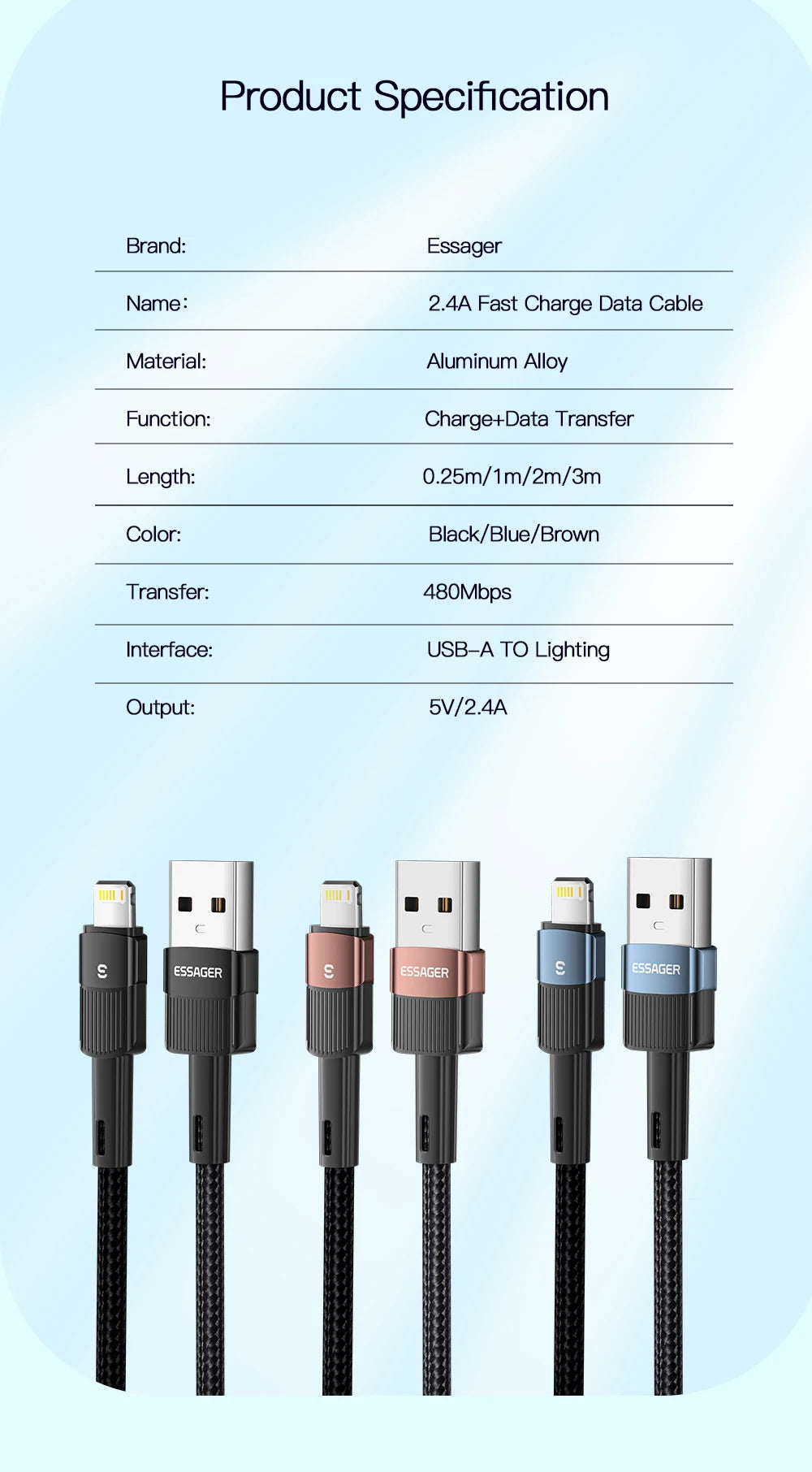 Essager USB Cable For Iphone14 13 12 11 Pro Max Xs Xr X SE 8 7 6 Plus Fast Charging Mobile Phone Data Line For Ipad Charger Wire