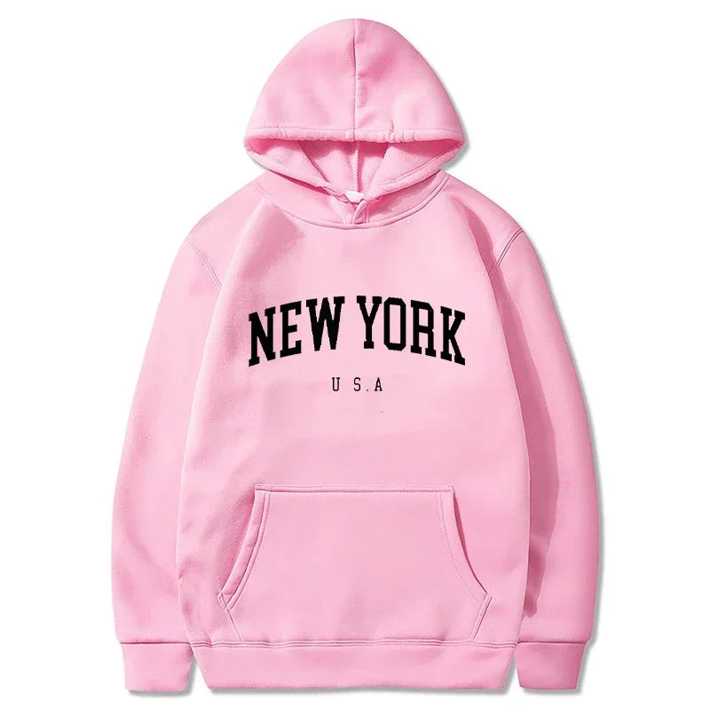 Women New York U.S.A City Hoodies Fashion Letter Printed Graphic Sweatshirts Loose CasuaMen l Harajuku Hooded Pullover Sportwear