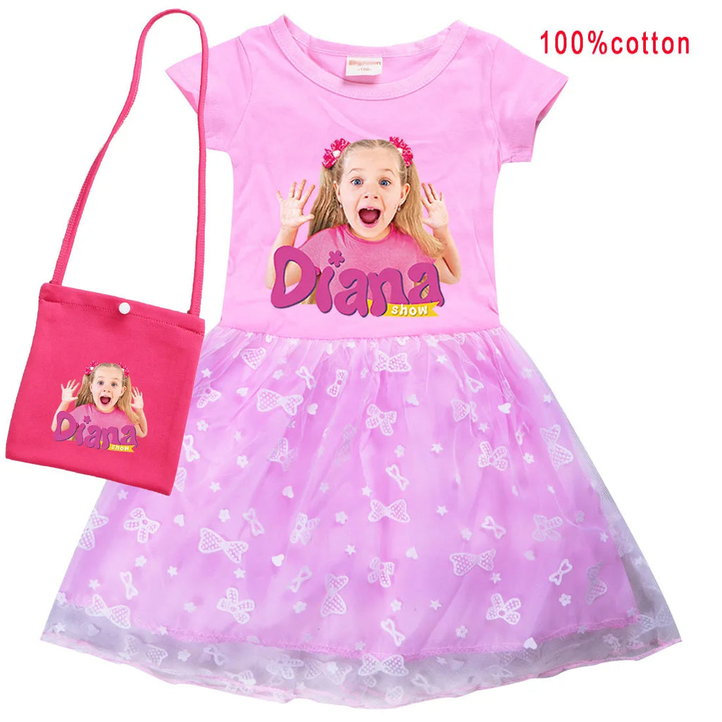 Diana and Roma Dress for Girls Princess Princess Costumes Children Birthday Halloween Party Vestidos Kids Short Sleeve Dresses