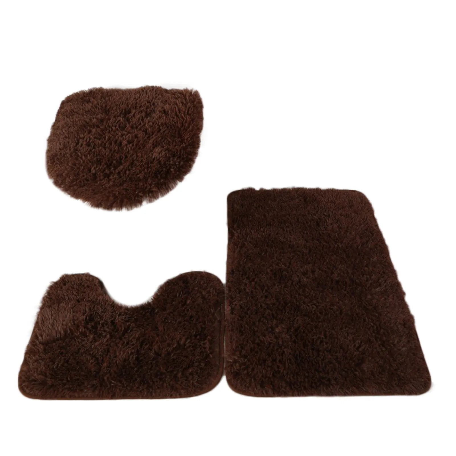 3PCS/set Solid Color Bathroom Mat Set Fluffy Hairs Bath Carpets Modern Toilet Lid Cover Rugs Kit Rectangle U-shape Floor Mats