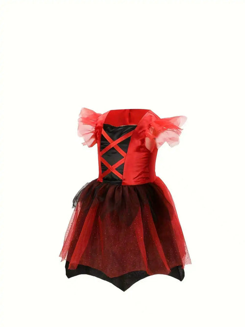 1 Dress + 1 Headband Set, Halloween Festival Party Costume Dress, Stage Performance Dress, Various Festival Party Red Devil Dresses