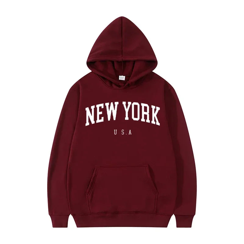 Women New York U.S.A City Hoodies Fashion Letter Printed Graphic Sweatshirts Loose CasuaMen l Harajuku Hooded Pullover Sportwear