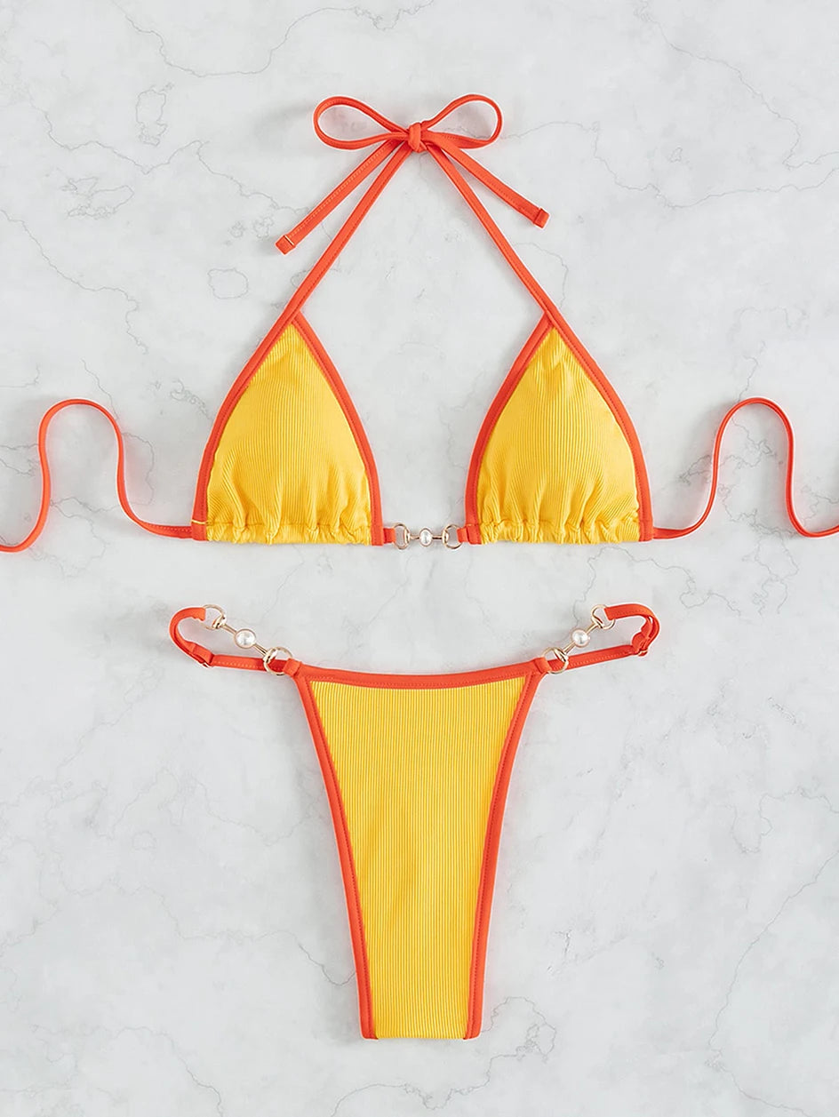 Sexy Micro Bikini Swimsuit 2023 Woman Chain Swimwear Thong Bikinis Sets Brazilian Women Bathing Suit Beach Wear Bather Biquini