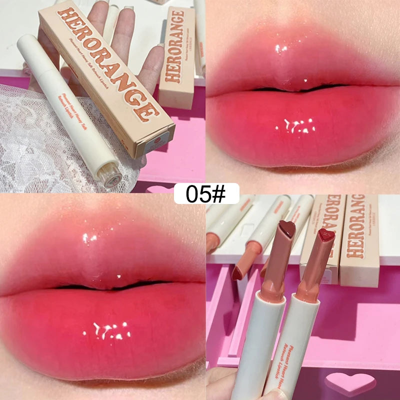 Mirror Glass Solid Lip Glaze moisturizing Heart Shape Water Light Lipstick Pen Jelly Lip Gloss Korean Tint Makeup Girl Cosmetics