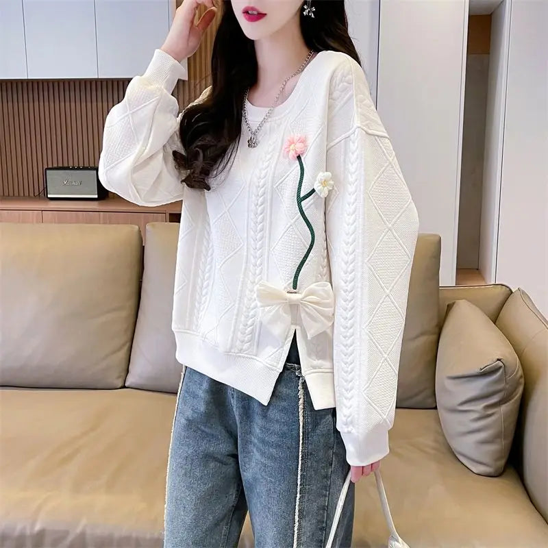 Fashionable Round Neck Sweatshirt for Women 2025 New Spring and Autumn Loose and Versatile Thin Pullover Short Versatile Top
