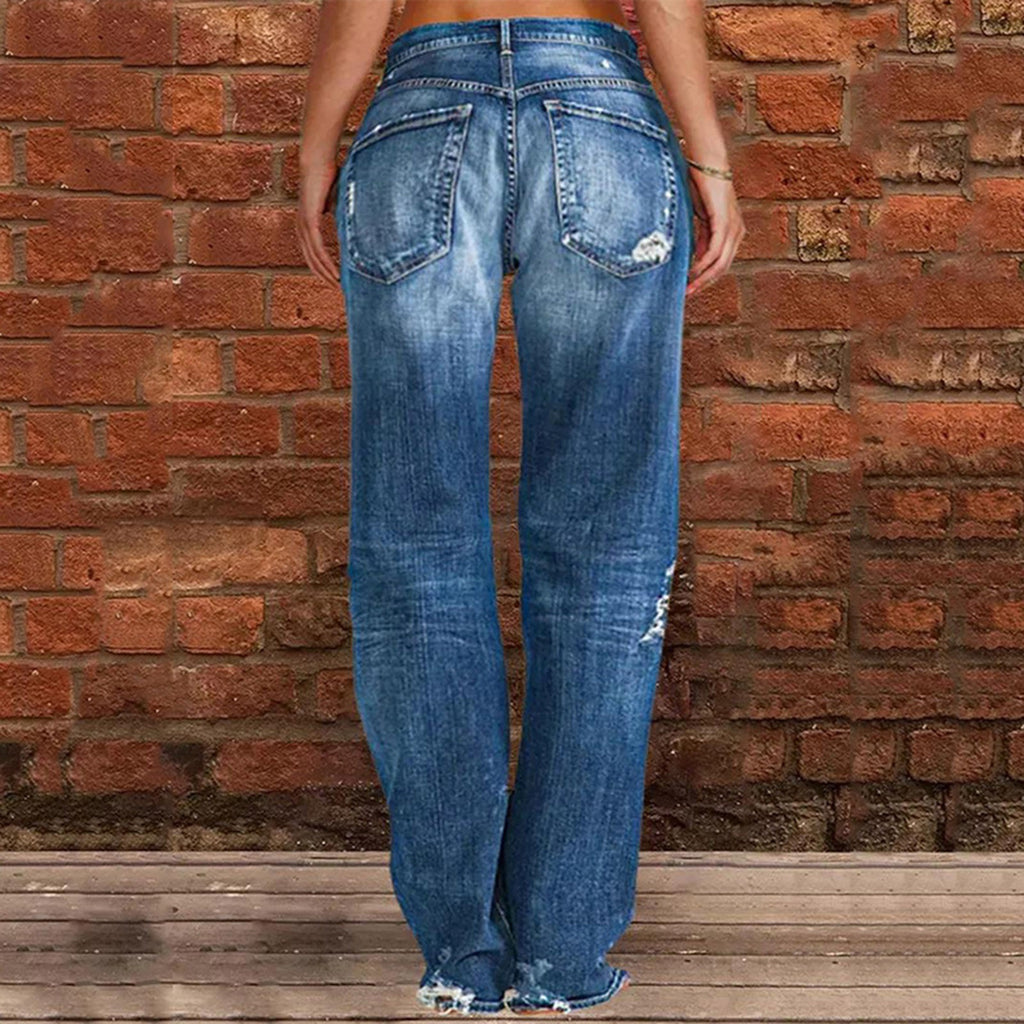 Straight Leg Jeans For Women High Waist Cargo Pants Ripped Hem Low Waisted Jeans High Waisted Stretch Jeans Pantalones De Mujer