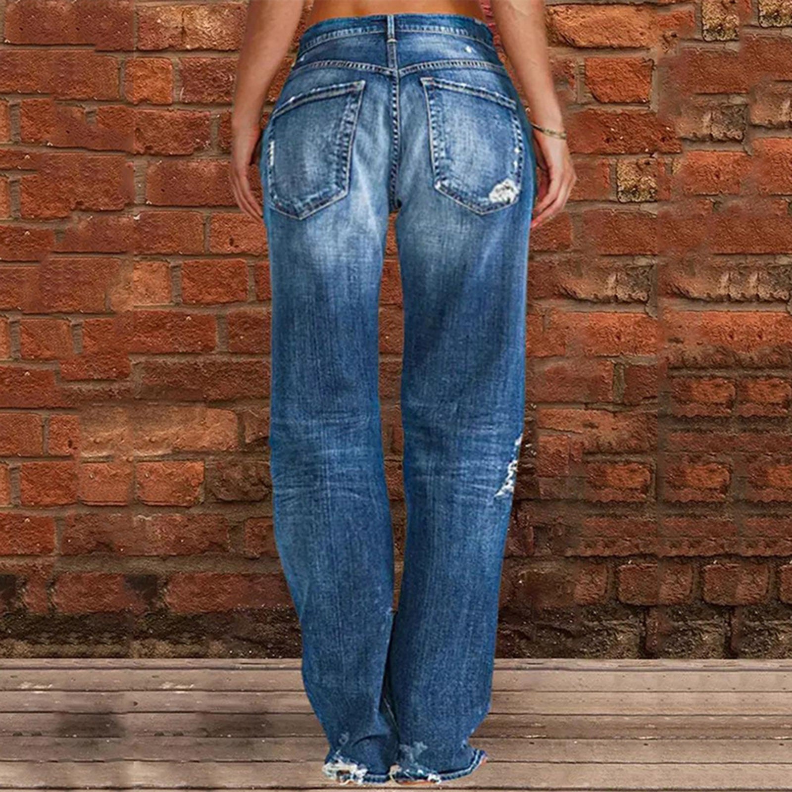 Straight Leg Jeans For Women High Waist Cargo Pants Ripped Hem Low Waisted Jeans High Waisted Stretch Jeans Pantalones De Mujer