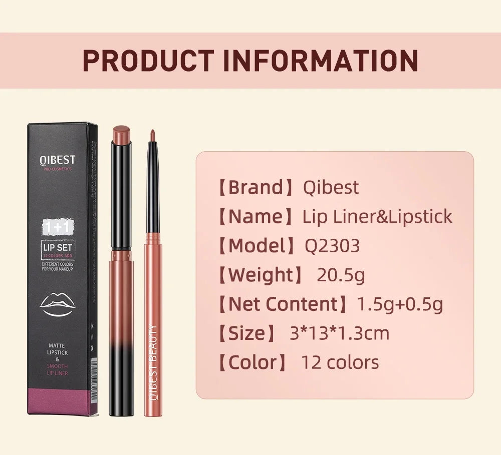 2pcs Lipstick Lipliner Pen Set Matte Velvet Lip Liner Pencil Contour Makeup Sexy Red Lip Stick Long Lasting Cosmetics