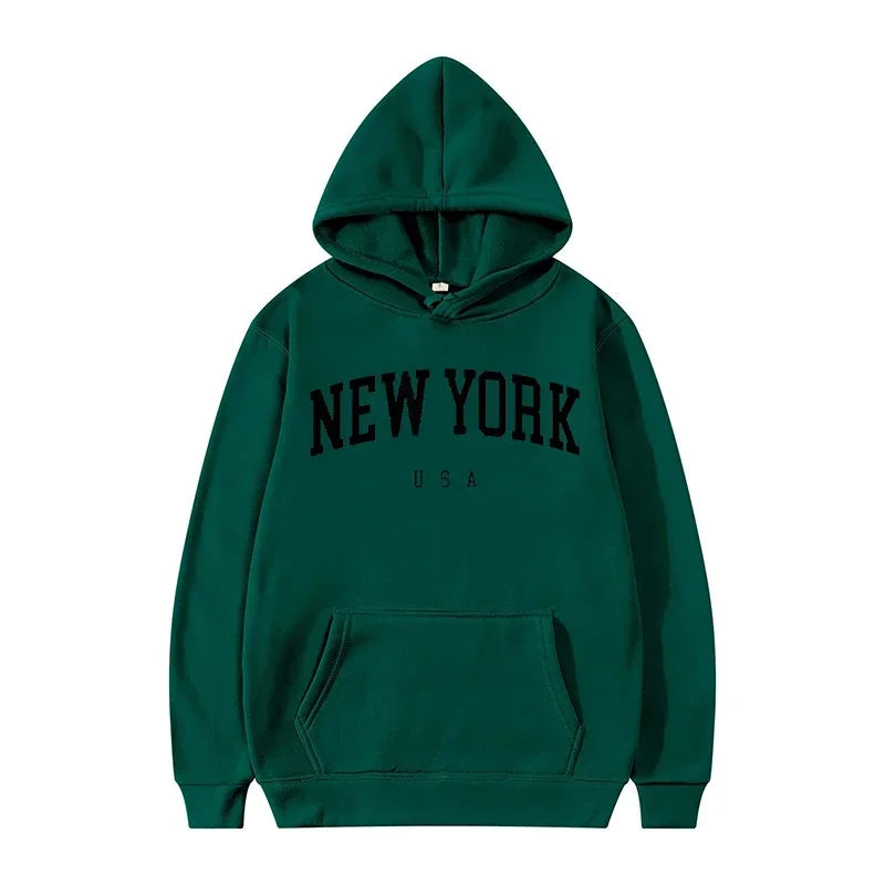Women New York U.S.A City Hoodies Fashion Letter Printed Graphic Sweatshirts Loose CasuaMen l Harajuku Hooded Pullover Sportwear