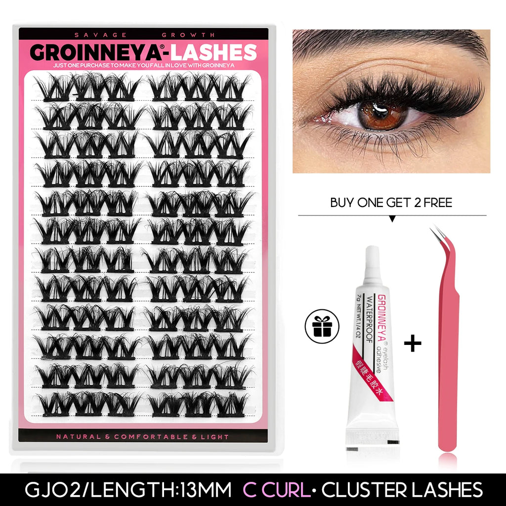 GROINNEYA Clusters Lash  Cluster Lashes Individual Lashes Natural Look C Curl Fluffy Cluster Lashes DIY Eyelash Extension