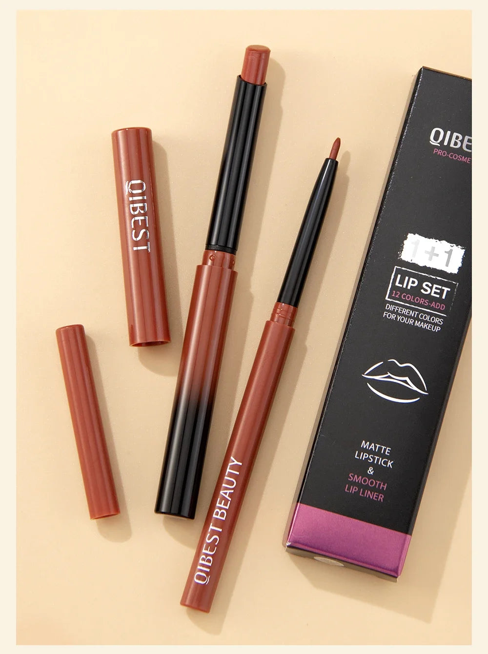 2pcs Lipstick Lipliner Pen Set Matte Velvet Lip Liner Pencil Contour Makeup Sexy Red Lip Stick Long Lasting Cosmetics
