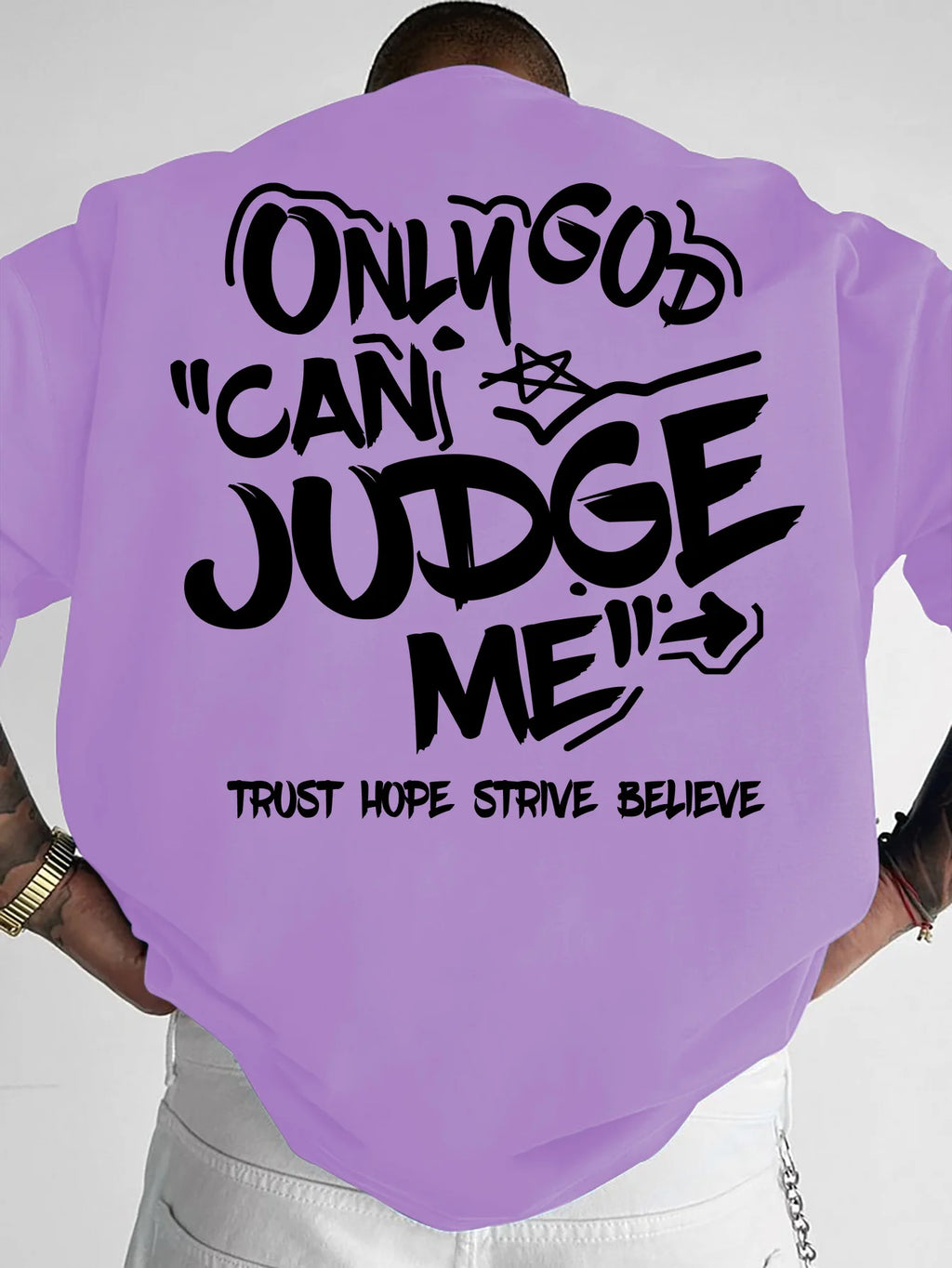 Printed T-shirt for Men New Summer Fashion "Only God Can Judge Me" Graffiti Printed Tee Machine Washable S-XXL