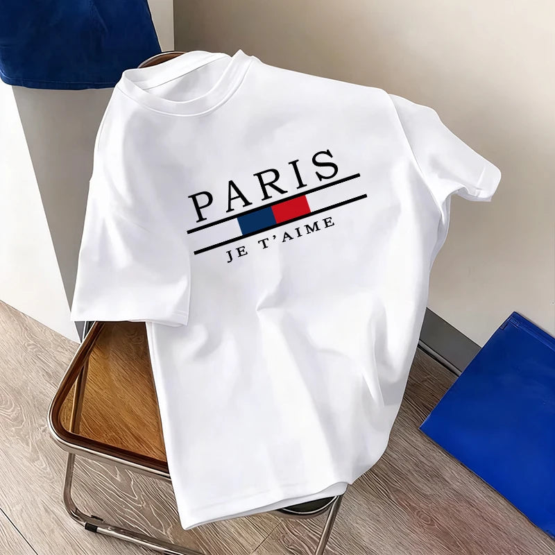 Paris Fashion Mens Tshirt 100% Cotton Crew Neck Short Sleeve Casual Tee Spring Summer Daily Wear 7 Styles Cool Top Oversize