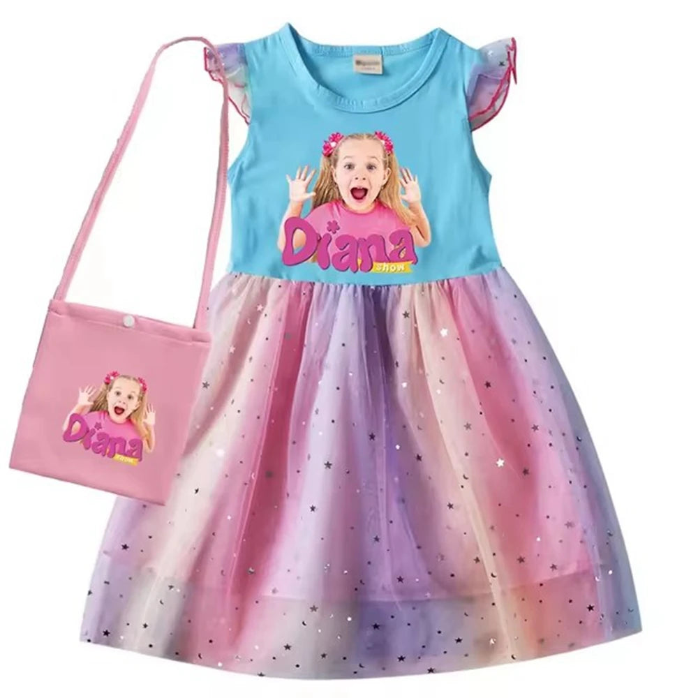 Diana and Roma Dress for Girls Princess Princess Costumes Children Birthday Halloween Party Vestidos Kids Short Sleeve Dresses