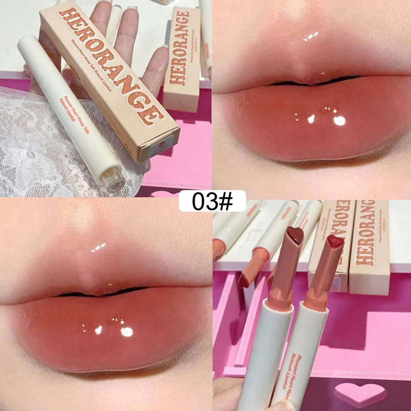Mirror Glass Solid Lip Glaze moisturizing Heart Shape Water Light Lipstick Pen Jelly Lip Gloss Korean Tint Makeup Girl Cosmetics