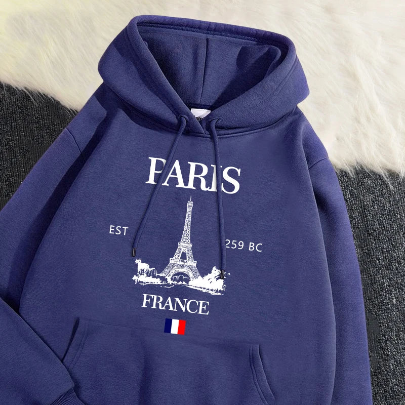 Fashion Womens Hoodies Paris France Eiffel Tower Printing Sweatshirt Pocket Soft Warm Breathable Pullover Autumn Winter Tops