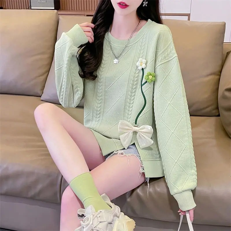 Fashionable Round Neck Sweatshirt for Women 2025 New Spring and Autumn Loose and Versatile Thin Pullover Short Versatile Top