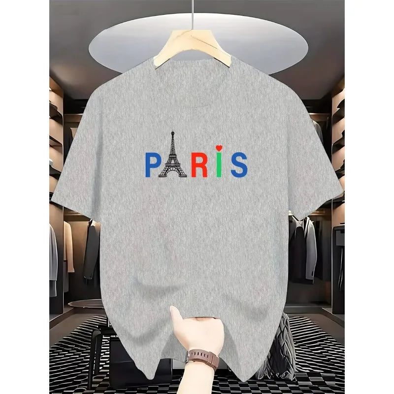 2026 New Men's Fashion International Brand Paris Printed T-Shirt 100% Cotton Round Neck Casual and Luxurious Urban Trend Y2K