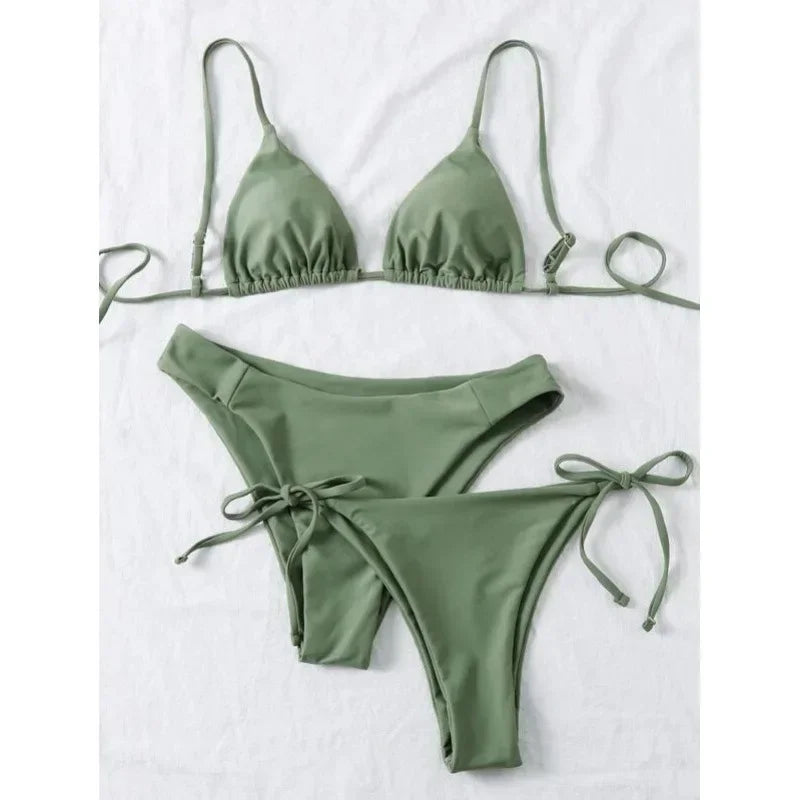 Women's Sexy 3-Piece Bikini Set - Push Up Bandage Triangle Swimsuit in Blue & Purple, Brazilian Beachwear